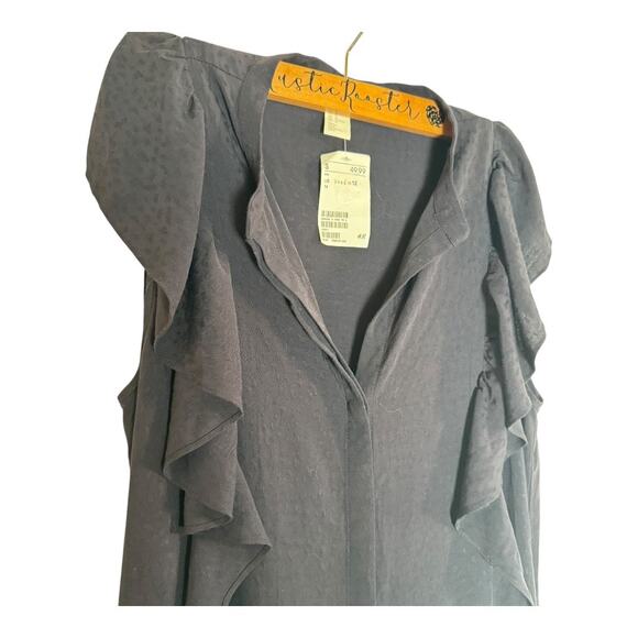 Women's H&M Navy Blue Dots Leopard Print Button down Sleeveless Midi Dress 12 - Picture 2 of 12